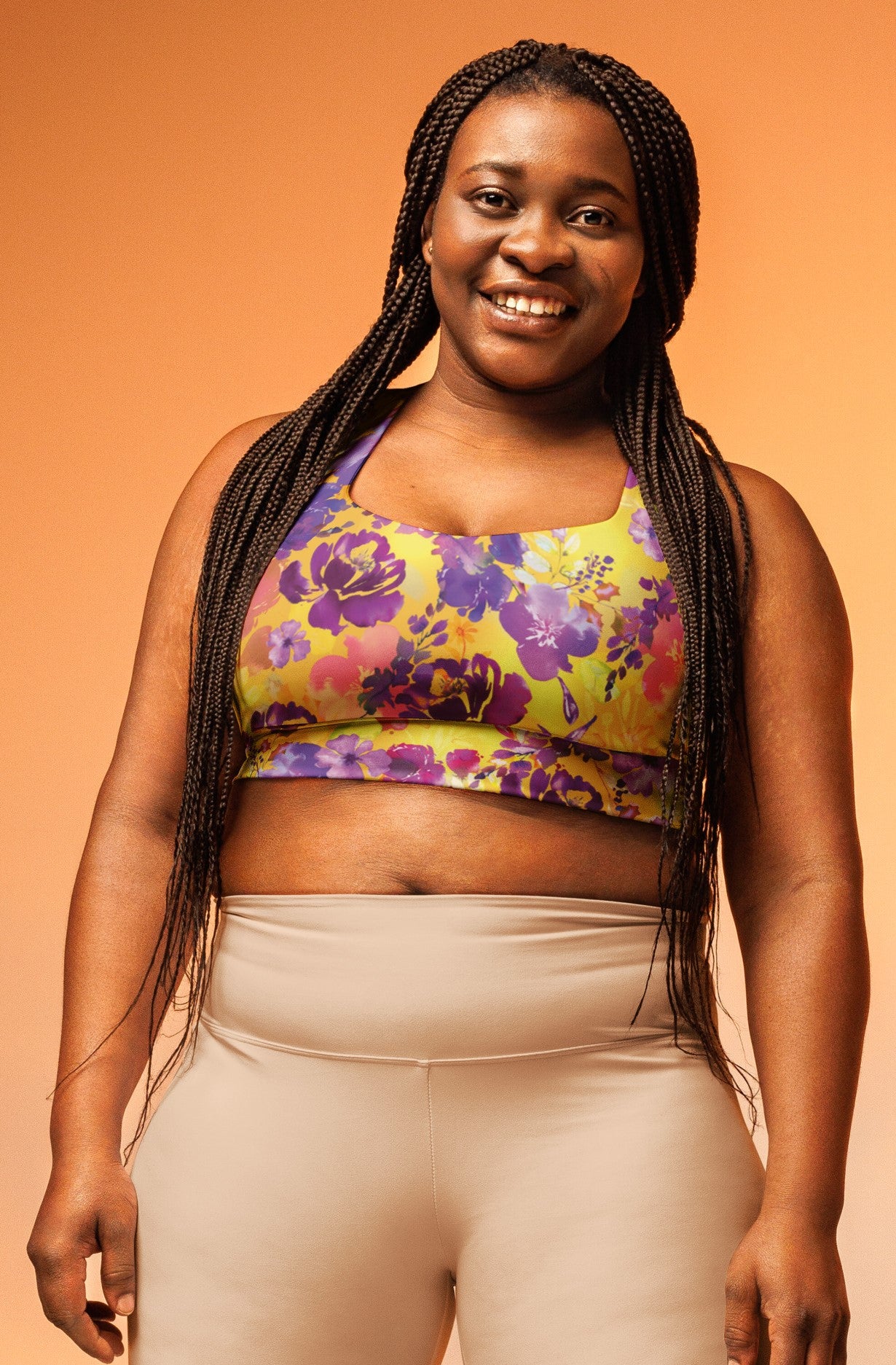 Yellow Chinoiserie Print Longline Sports Bra